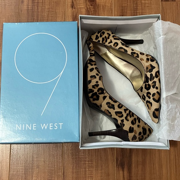Nine West| Freda Leopard Print Fur Genuine Leather Heels - Picture 1 of 12